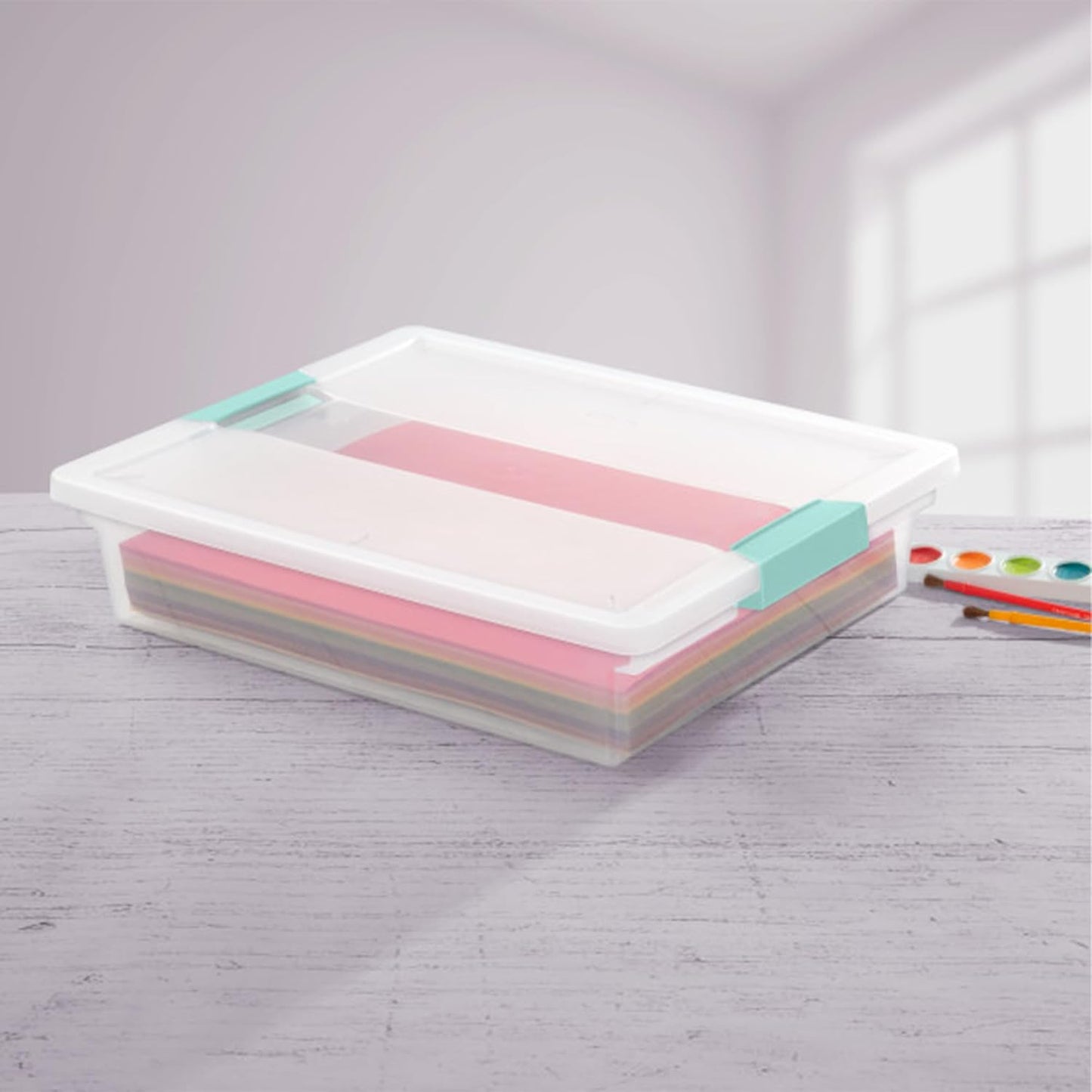 Sterilite 12-Pack Clip Box, Stackable Clear Plastic Bins with Latching Lids, Large - Writing, Arts or Crafts Supplies Storage Containers for Home, Office, Classroom and Workshop Organization