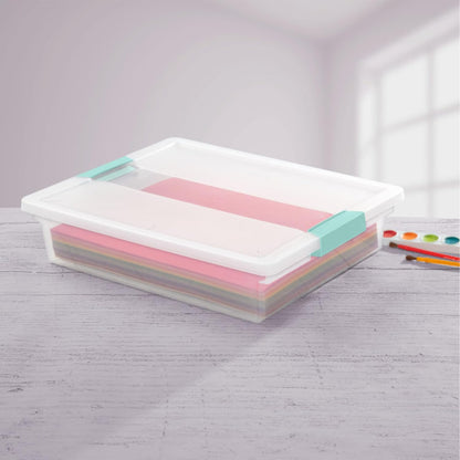 Sterilite 12-Pack Clip Box, Stackable Clear Plastic Bins with Latching Lids, Large - Writing, Arts or Crafts Supplies Storage Containers for Home, Office, Classroom and Workshop Organization