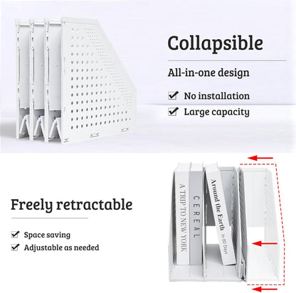 SAYEEC 2Pcs Collapsible Plastic Magazine File Holder Vertical Binder Storage Organizer for Desk Sturdy Upright Desktop Magazine Organizer Folder Rack for Office School Home (3 Compartments, Black)