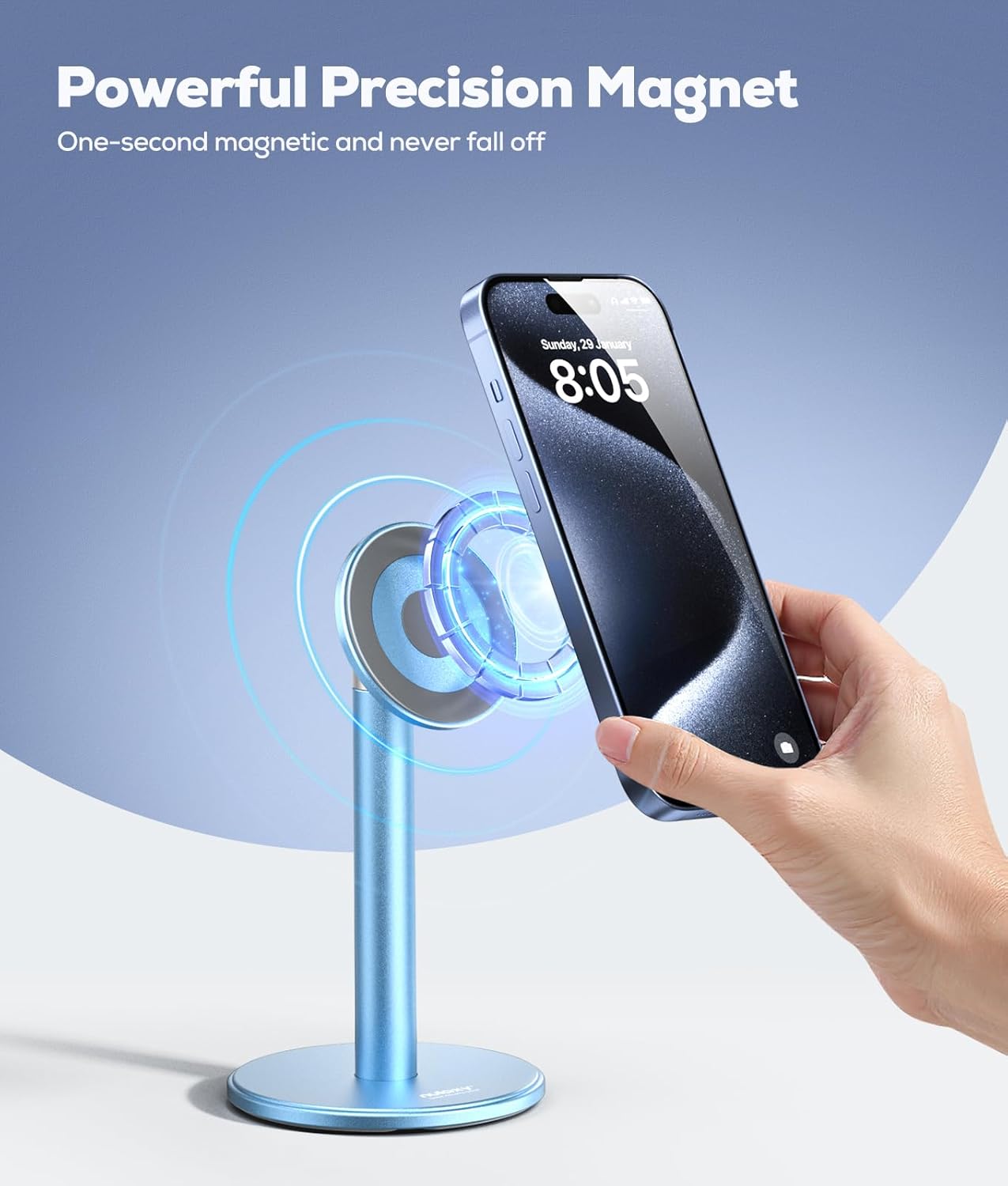 Nulaxy Magnetic Full Aluminum Cell Phone Stand for MagSafe with Metal Ring, 360 Rotating Phone Stand for Desk, Office Desk Accessories, Adjustable Phone Holder Compatible with All Phones, Gray