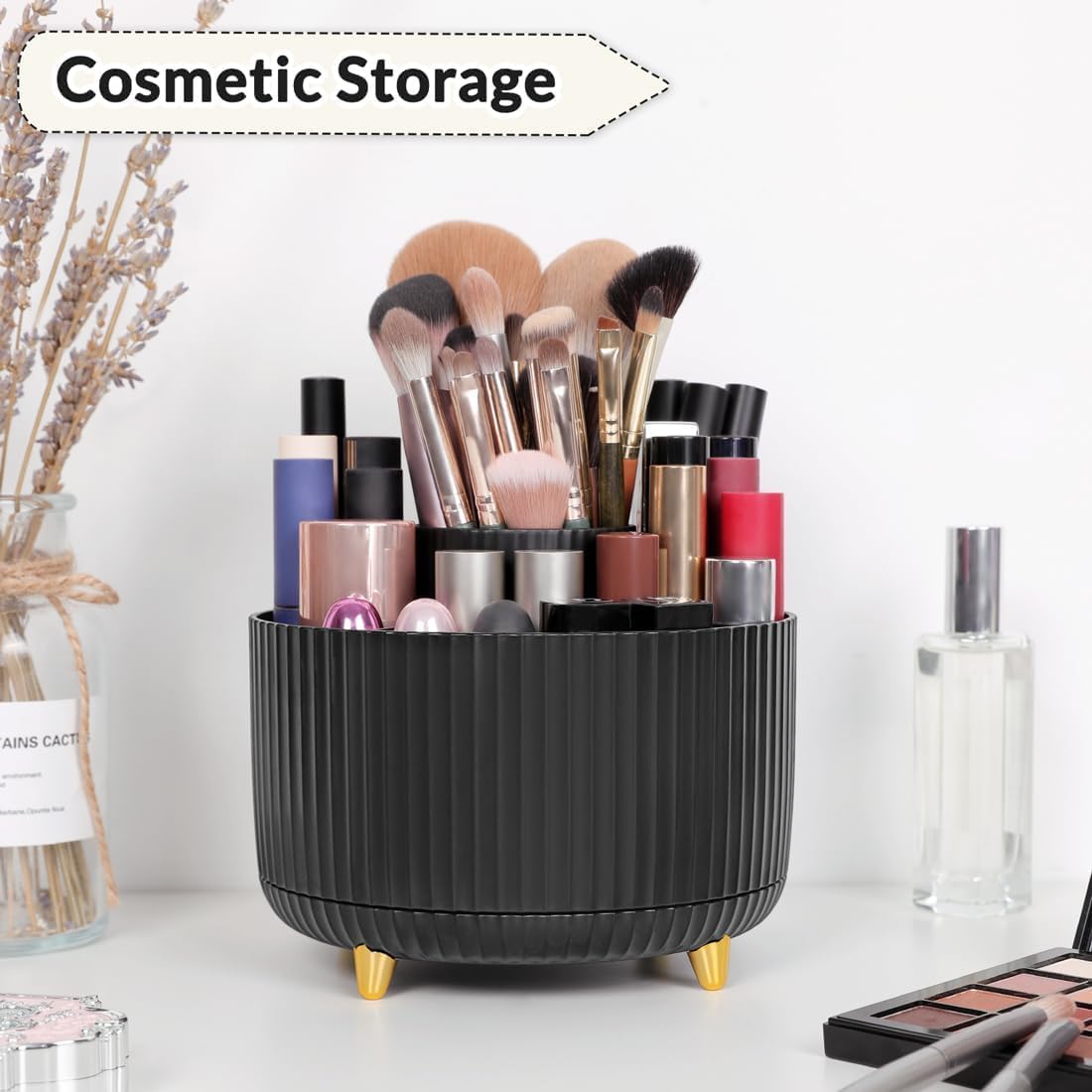 SKYDUE 360 Rotating Purple Pen & Art Supply Organizer - 5 Slot Desk Organizer for Office, School, Home