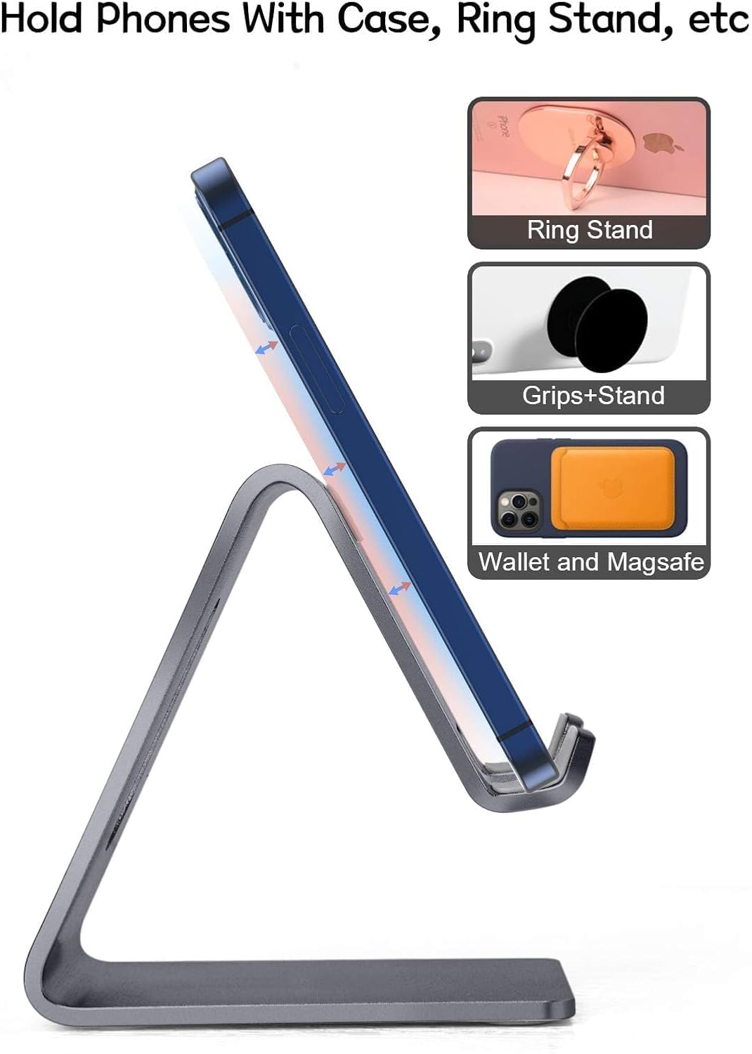 Aoviho Desk Cell Phone Stand Phone Holder, Aluminum Phone Cradle Dock for iPhone17 16 15 14 13 12 pro Mini 11 X Xs max 8 7 6 6s Plus SE Samsung All Smart Phones, Rose Gold