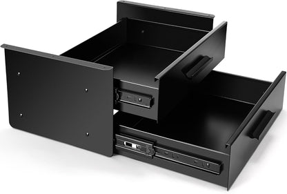Menkxi 16 inch Under Desk Drawer Storage Pull out Storage Organizer Mounted Metal Sliding Hidden Under Counter Drawer Vertically Stacked for Office Sit Stand Workstation (Black,2 Layer)