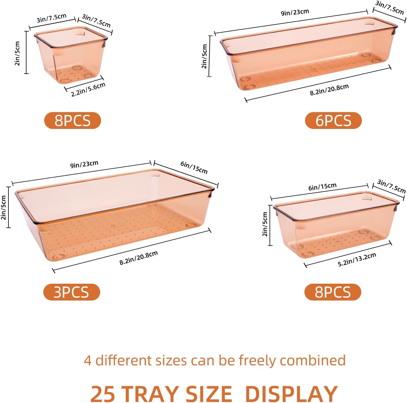 Clear Acrylic Drawer Organizers Set Storage for Makeup, Office Desk Small Vanity Trays for Drawer Bathroom Plastic Make up Organizers 25 Pcs