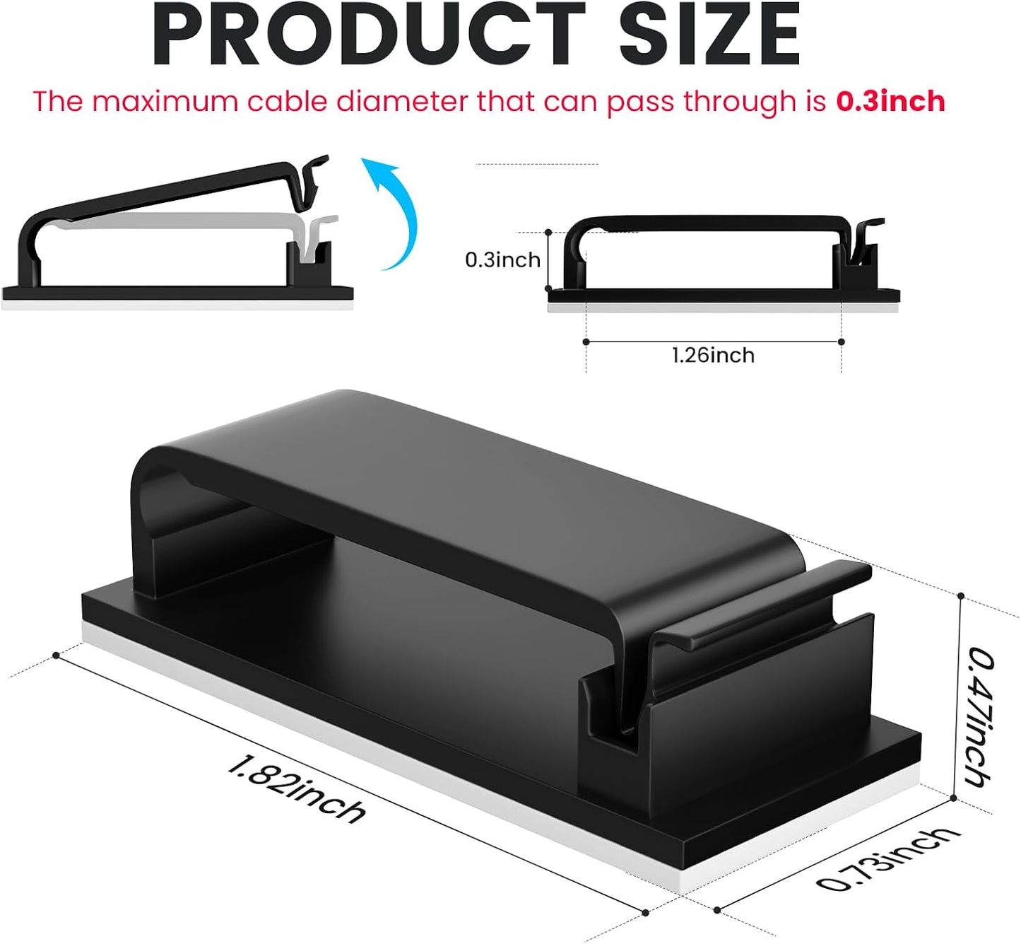30 Pcs Small Black Adhesive Cable Clips for Cord Management Under Desk Nightstand Phone PC Charger Plug Speaker TV Cord Holder Keeper Hook Wall Wire Organizer Car Dash Cam Ethernet Christmas Light