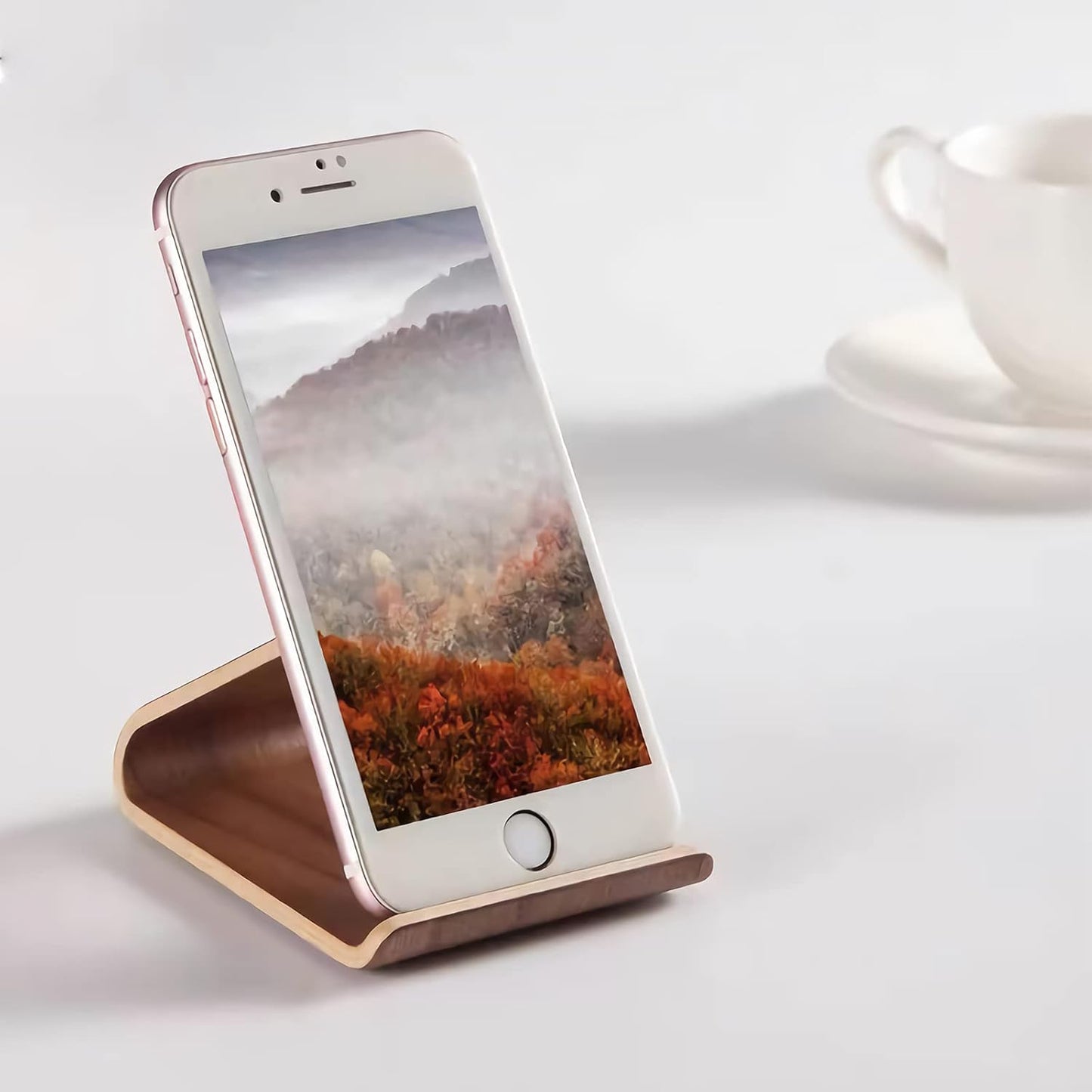 Wooden Cell Phone Stand, Universal Mobile Phone Holder Stand Non Slip Stable Desktop Phone Stand for iPhone, iPhone13,Samsung Galaxy Smartphones, iPad, Tablets Facetime Holder for Desk