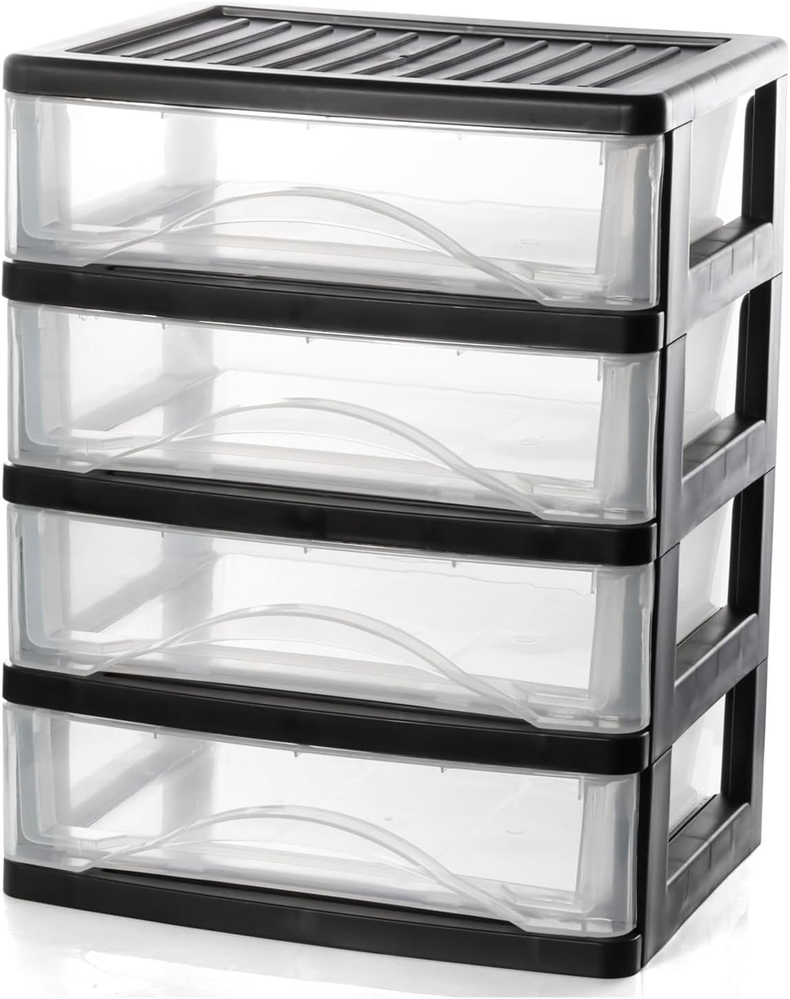 BYCY Medium 3 Drawer Plastic Clear Stacking Desktop Organizer for Office Supplies, Stackable Storage Drawers Storage Bins For Kitchen Cabinets, Pantry, Home Organization (Black, Medium 3Drawer)