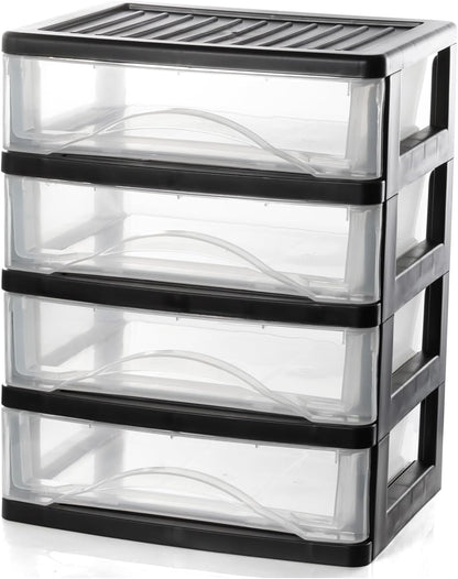 BYCY Medium 3 Drawer Plastic Clear Stacking Desktop Organizer for Office Supplies, Stackable Storage Drawers Storage Bins For Kitchen Cabinets, Pantry, Home Organization (Black, Medium 3Drawer)
