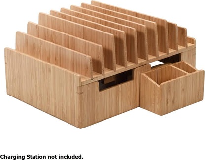 MobileVision Bamboo Charging Station & Multi Device Organizer Slim Version for Smartphones, Tablets, and Laptops