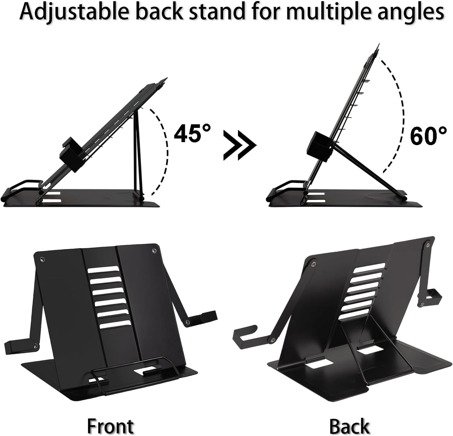 Metal Desk Book Stand for Reading with Adjustable Clips, Hands-Free Foldable Book Holder for Kids, Portable Document Stand for Desk, Display Stand for Recipes, Cookbooks, Tablets - Purple