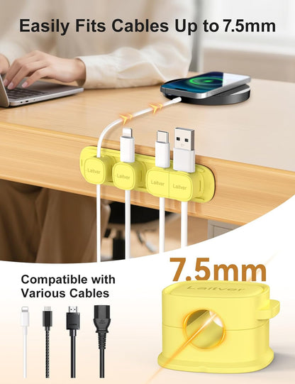 6 Pack Magnetic Cable Clips [1s Open/Lock], Laitver Cord Organizer Holder Strong Adhesive Desk Cable Management- Organize Charging Cords Neatly for Home, Office, Car,Desk, Nightstand