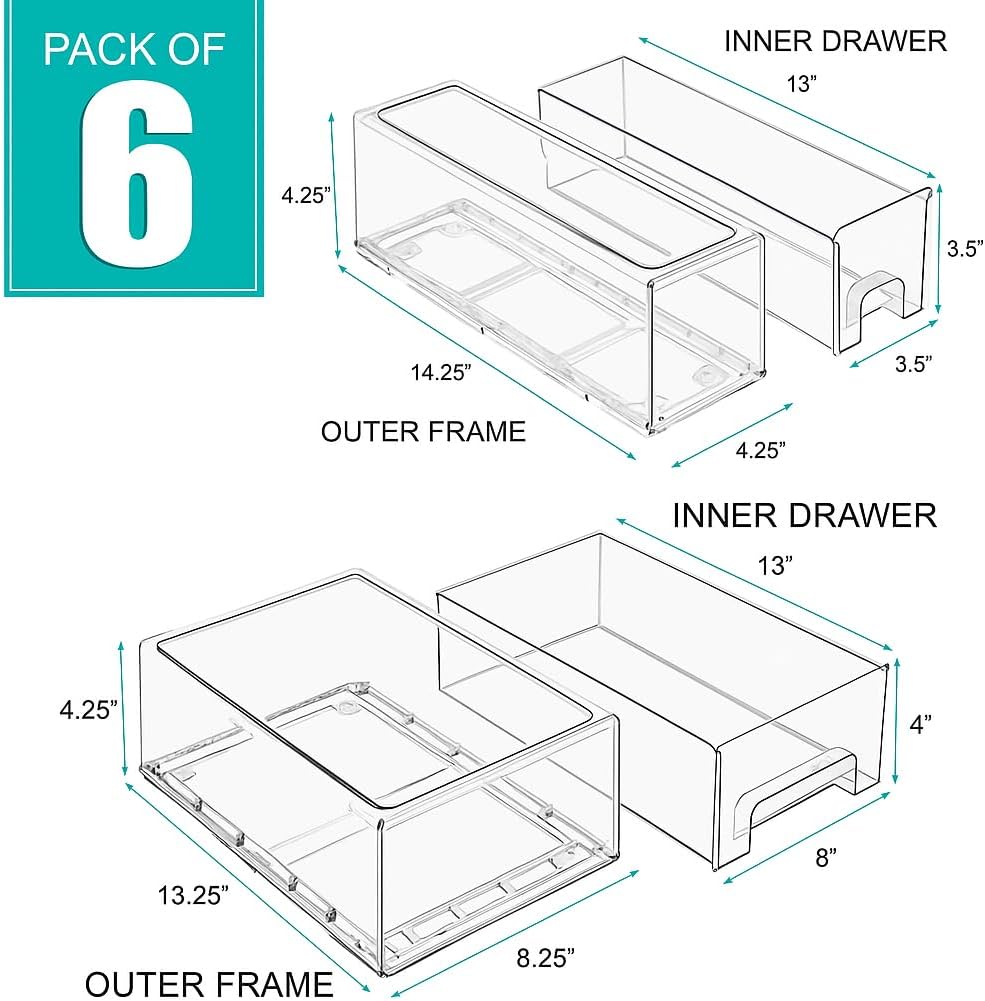Sorbus Small Clear Stackable Storage Drawers – 4-Pack Plastic Organizer Bins with Handles – Stackable Pull-Out Storage Drawers for Closet, Pantry, Office, Bathroom, Craft, and Toy Organization