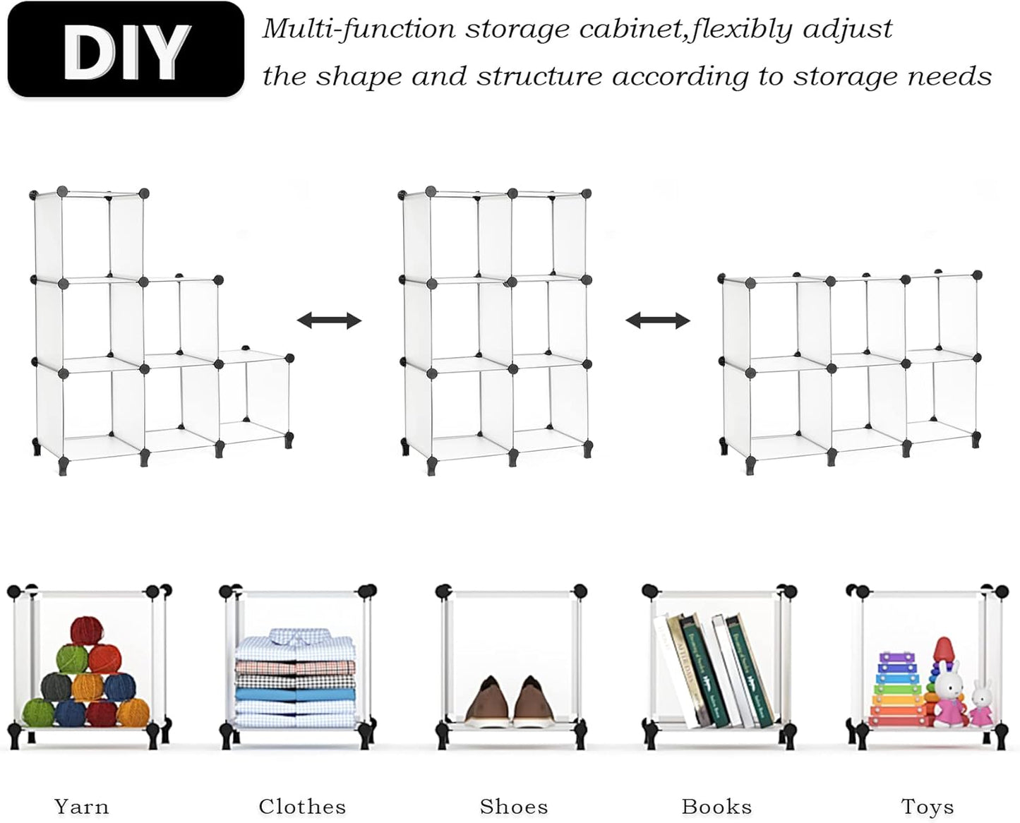 AWTATOS Cube Storage Organizer, Storage Cubes Shelves Bookshelf, 6 Cube Closet Organizers and Storage, DIY Stackable Plastic Clothes Organizer Shelving for Bedroom, Home, White