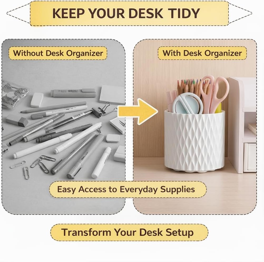 Black Pen Holder for Desk, 360° Rotating Pen Organizer with 5 Slots - Spinning Pencil Holder & Pencil Cup for Office, Art Supply, Makeup Brush - Desk Organizer for Home, School