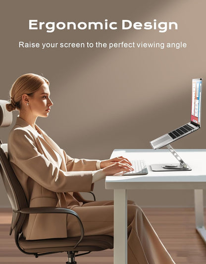 RIWUCT 360° Rotatable Laptop Stand for Desk Adjustable Height, Ergonomic Laptop Riser Holder with Dual-bar Support, Portable Computer Notebook Stand for MacBook Air Pro, Dell XPS, HP (10-16")