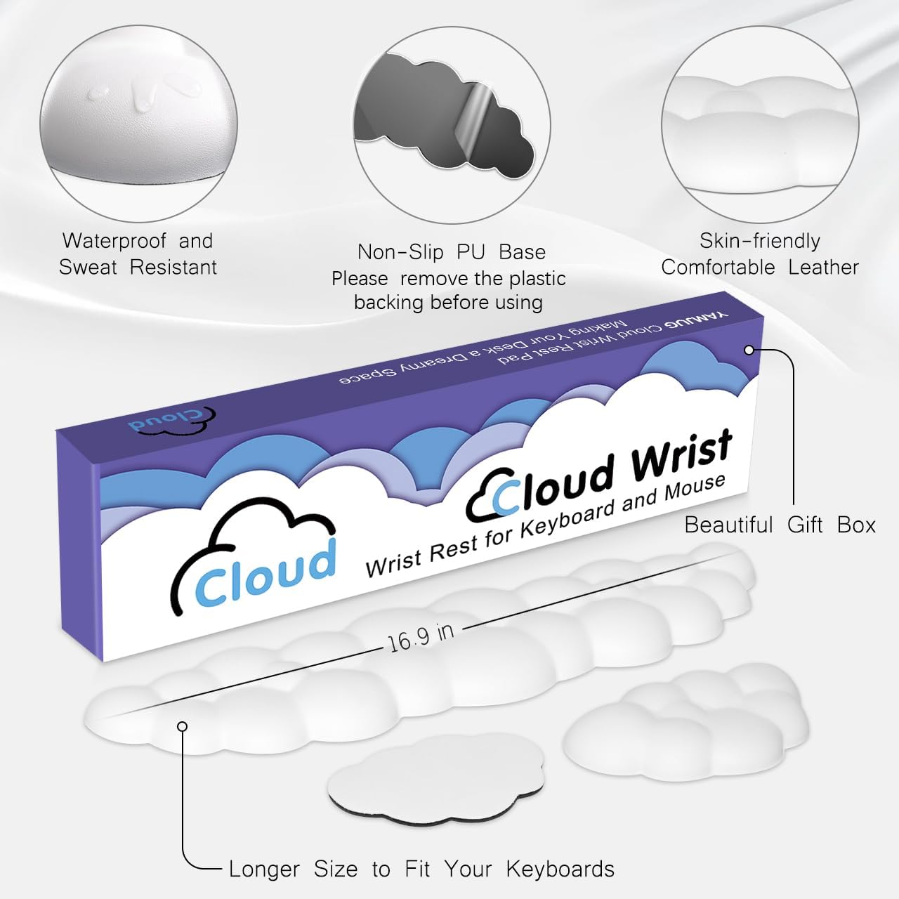 Cloud Wrist Rest Keyboard Palm Rest with Non-Slip Base for Computer Gaming Wrist Rest, YAMJUG Cloud Arm Rest Keyboard Wrist Pad Rainbow