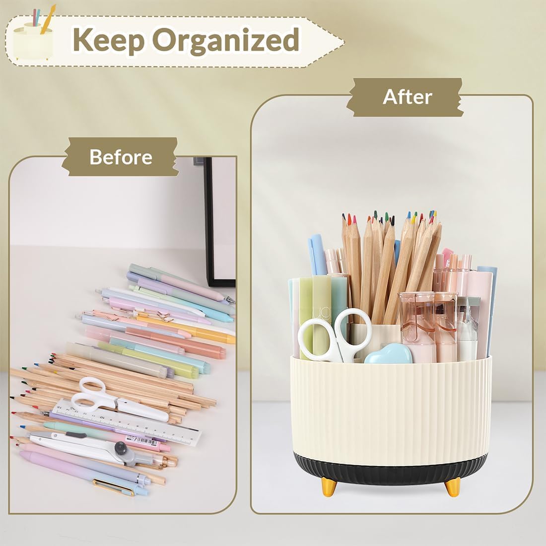 SKYDUE 360 Rotating Purple Pen & Art Supply Organizer - 5 Slot Desk Organizer for Office, School, Home