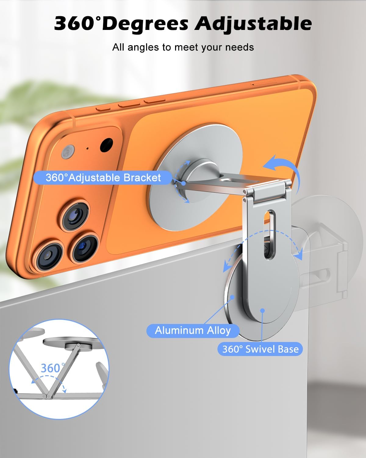 CloudValley Magnetic Phone Laptop Holder Mount, Foldable Hidden Portable Stand for iPhone 17/16/15/14/13 & All Phone, Clamp for Monitor Side, Compatible with Laptop, Desktop, Tesla Model 3/ Y, Silver