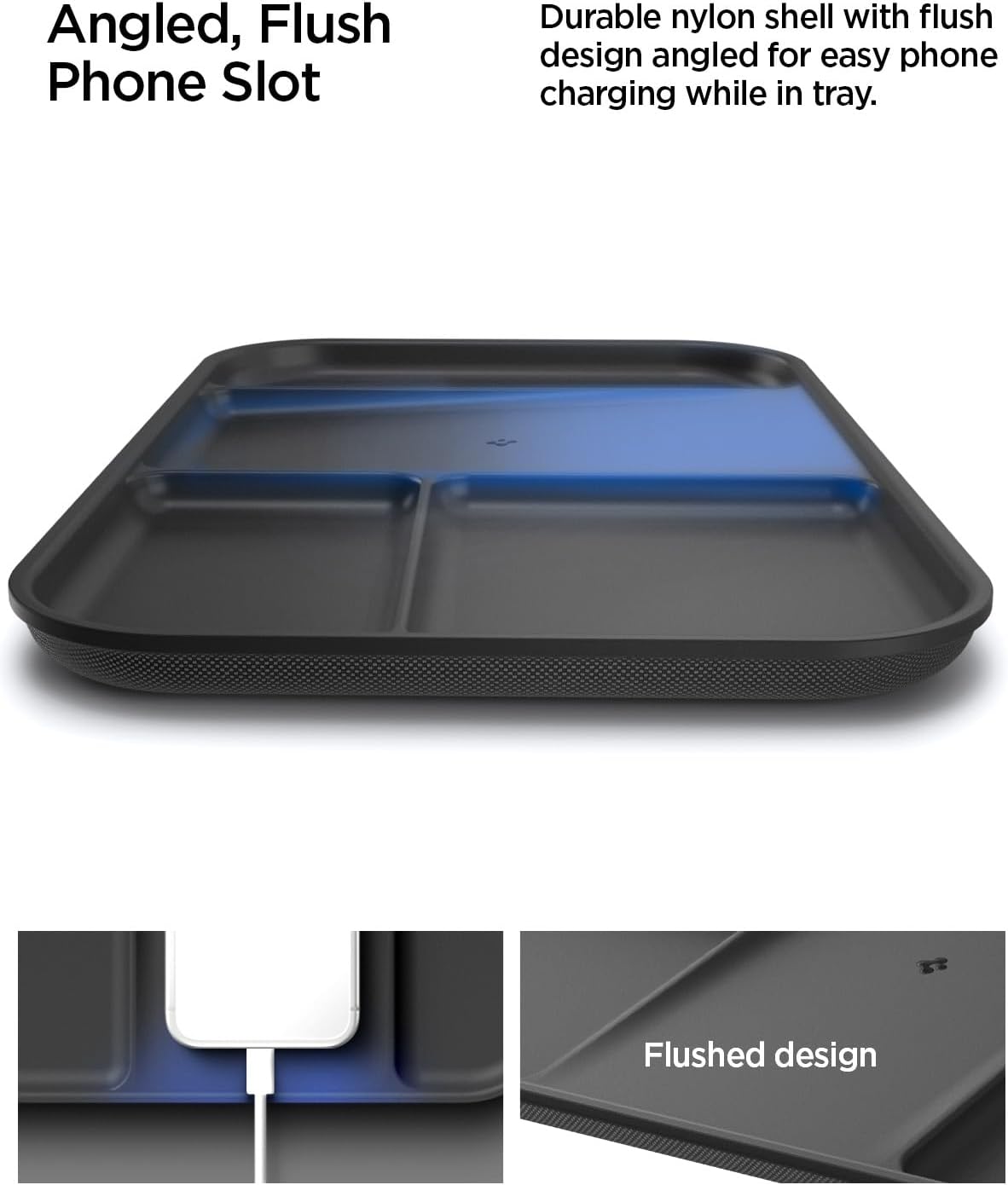 Spigen Modern Valet Tray Premium PU Storage Stylish Organizer Designed for Entryway Bedside Nightstand Desk for Key, Wallet, Watch, Phone, Jewelry, and Everyday Carry Accessories - Black (Sectional)