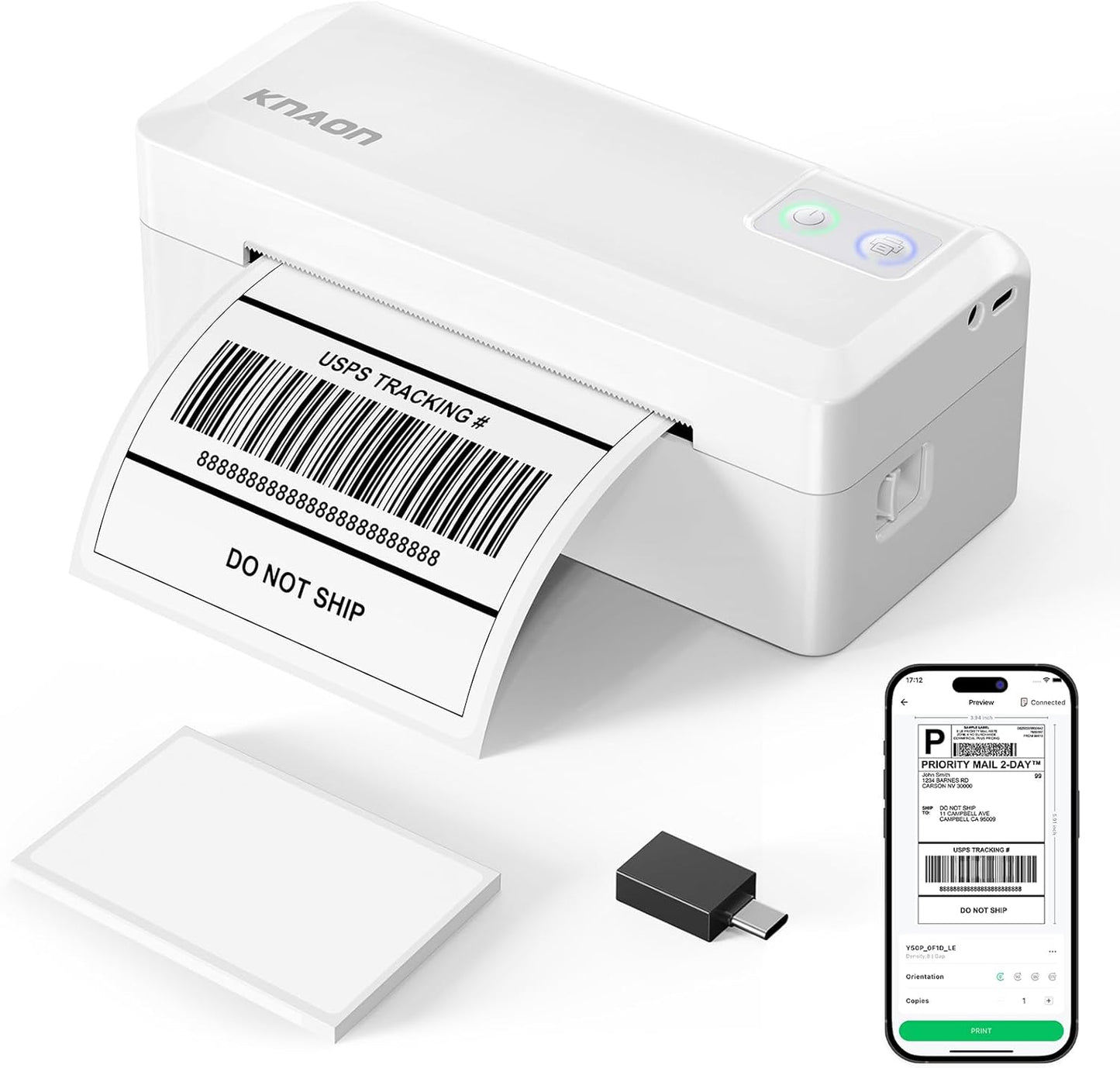 KNAON Shipping Thermal Label Printer, 4x6 Portable Label Printer, Bluetooth Label Maker for Small Business, Support iPhone,Android,Windows,Mac,Chromebook,Works with USPS, Etsy,Shopify&More, Black