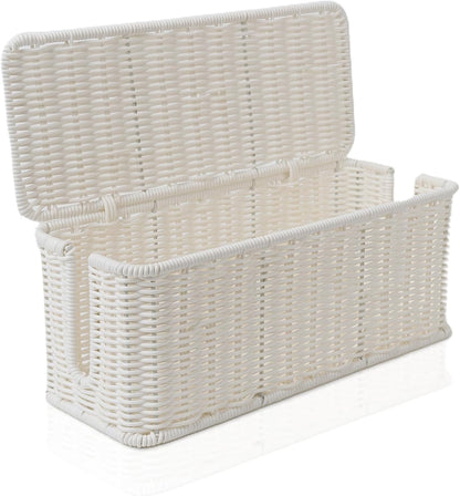 Cable Management Box, Handmade Rattan Cable Organizer with 2 Open Slots, Cord Hider for Power Strip, Router & USB Hub, Registered U.S. Design Patent (D1,112,102), 13" x 5.1" x 5.1", Natural