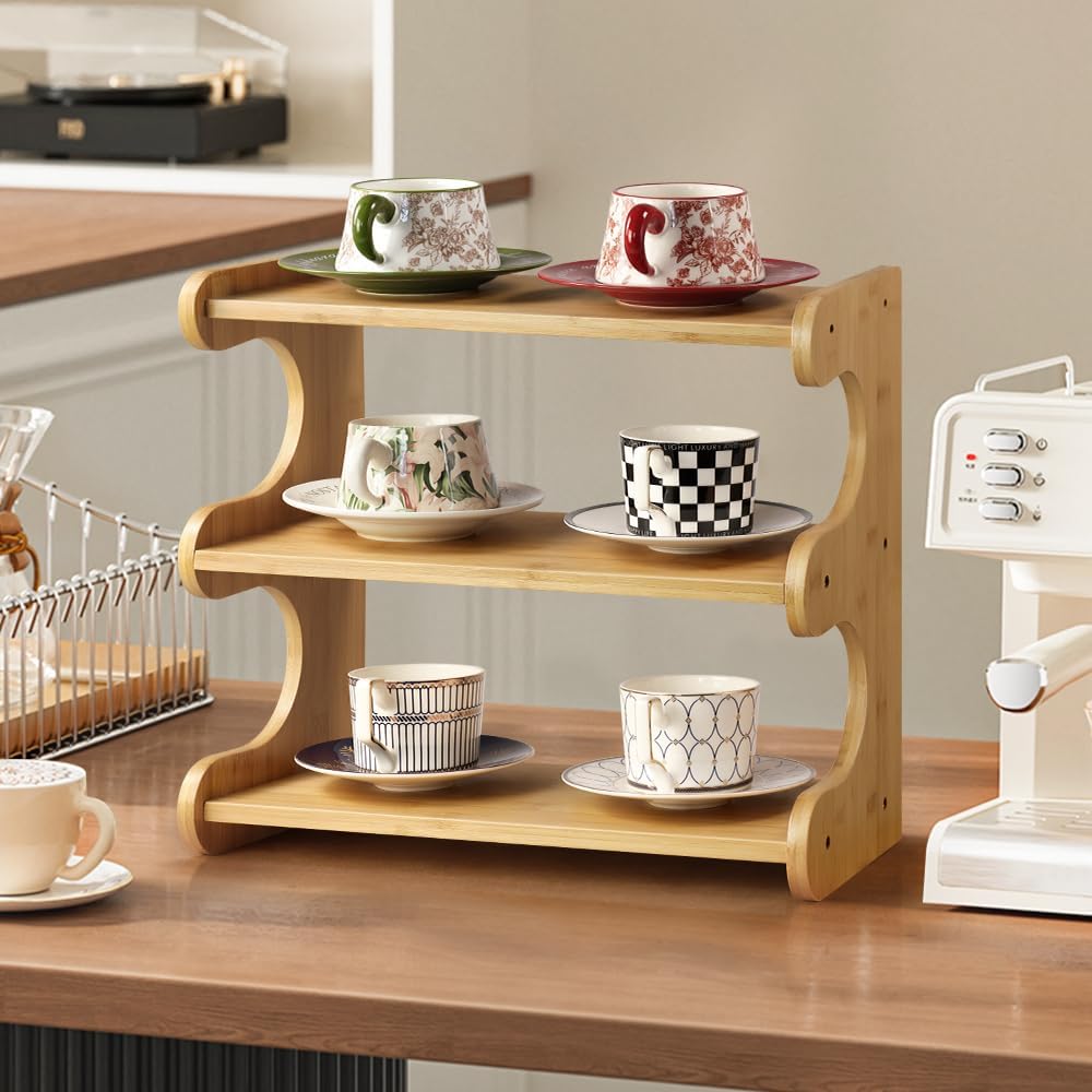 BFTOU Bamboo Desk Organizer Multifunctional 3 Tier Office Table Shelf Bookshelf Supplies Storage Rack for Kitchen Living Room