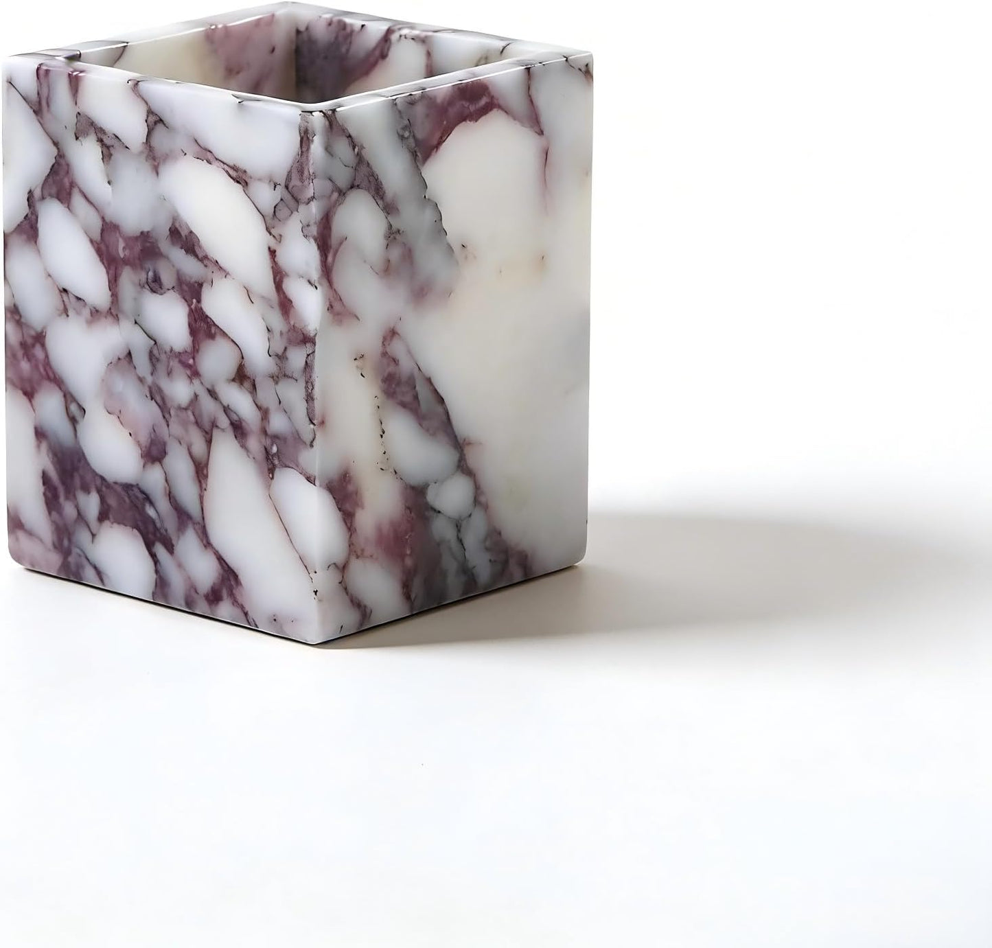 Marble Pen Holder, White Stone Rectangular Desktop Organizer, Office Study Makeup Brush Storage, Home Desk Decor, Minimalist Design, Durable Marble Accessory