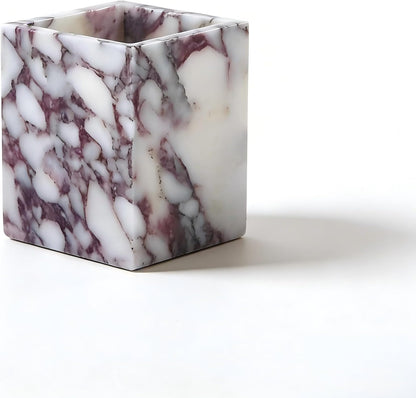 Marble Pen Holder, White Stone Rectangular Desktop Organizer, Office Study Makeup Brush Storage, Home Desk Decor, Minimalist Design, Durable Marble Accessory