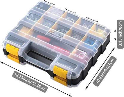 AIDY-PRO Small Parts Organizer Box Storage Case Tools Box Organizer Double Side 34 Compartments Hardware Organizers with Removable Plastic Dividers for Screws Nuts Nails Bolts, 2 Pack