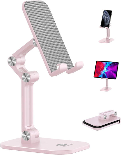 OCYCLONE Phone Stand, Adjustable Height and Angle Foldable Cell Phone Stand Holder for Desk, Taller iPhone Stand Compatible with 4.7"-13" Smartphones iPad Tablet, Black