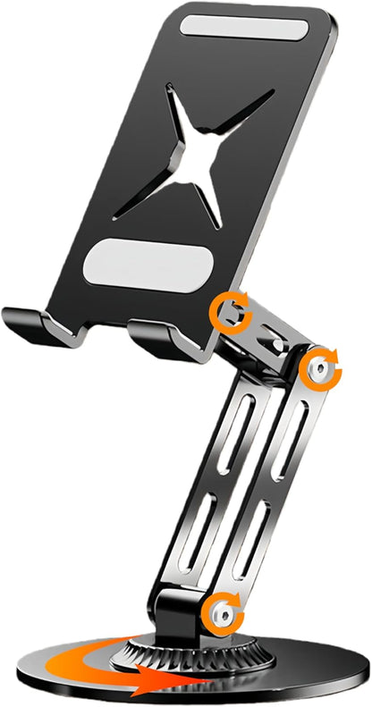 All-Metal Cell Phone Stand 360° Rotatable & Height Adjustable - 25KG Super Load-Bearing, Foldable Desk Stand for Phone, Compatible with iPhone 17/16/15/14, Nintendo Switch, Silver