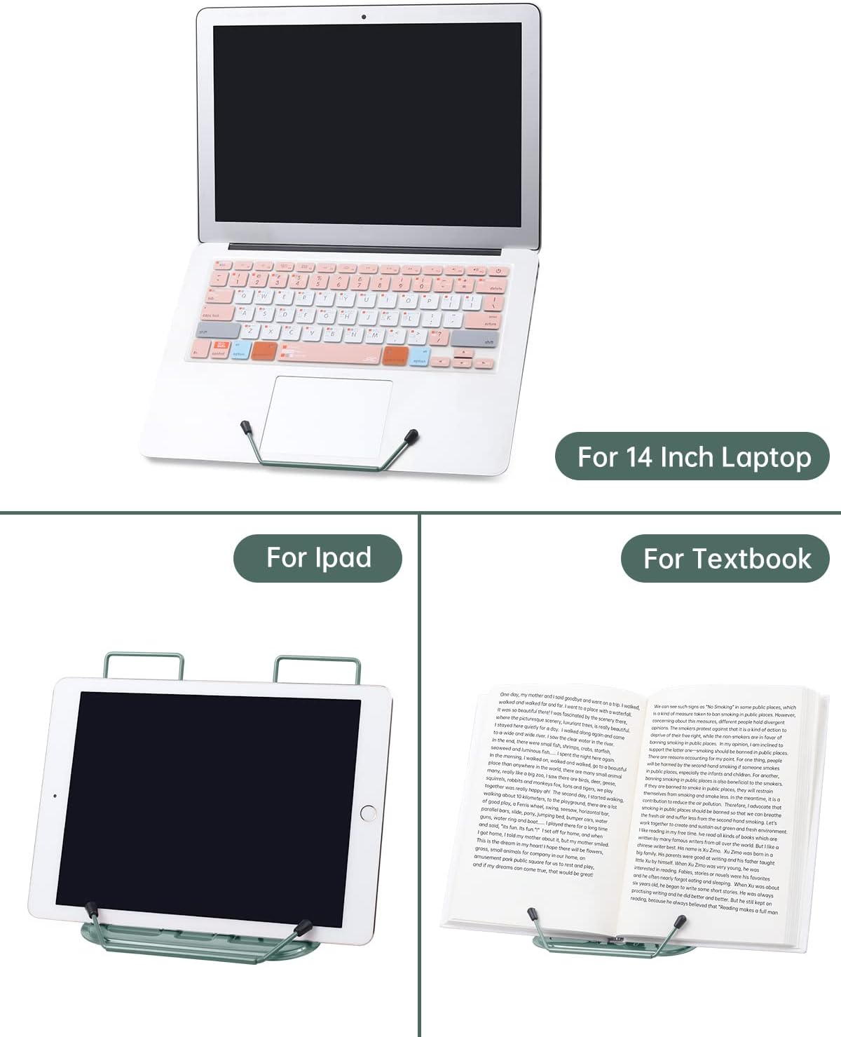 Honagu Book Stand for Reading, Adjustable Reading Rest Book Holder, Documents Holder, Sturdy Typing Stand for Recipes Textbooks Tablet Music Books (Green)