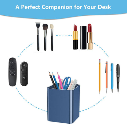 Pen holder, aluminum alloy waterproof pen holder, desktop simple and modern minimalist, multifunctional office supplies for families, kids and schools (blue)