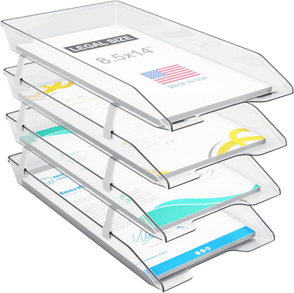 Acrimet 4 Tier Legal Letter Tray, Facility Front Load (Legal Size) (Plastic) (Clear Crystal Color) Made in USA