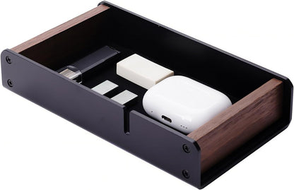 Walnut Desk Tray with Pen Holder Set, Solid Wooden Desk Drawer Organizer for Keys, Pen, Watch, Airpods, Earbuds, Cool Valet Tray for Men