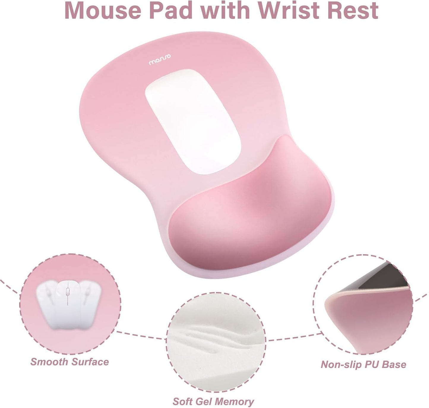 MOSISO Wrist Rest Support for Mouse Pad&Keyboard Set, Ergonomic Mousepad with Concave Curved Memory Foam, Non-Slip Base Pain Relief Comfortable Rectangular Easy Typing Pad for Home/Office, Brown