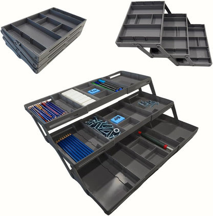 3 Tier Drawer Organizer, Multi Level Smart Drawer Organizer for Desk, Expandable Organizer for Office, Makeup, Jewelry, Kitchen, Folding Storage for Home and Office Drawers & Craft Organizer - Gary