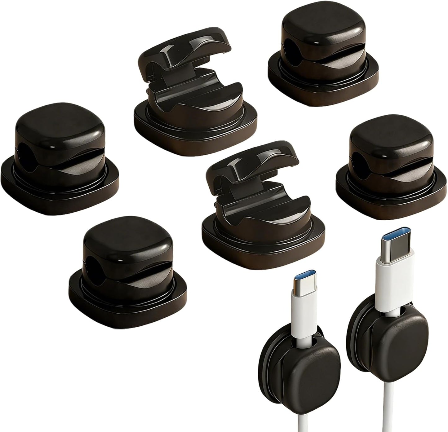 6 Pack Magnetic Cord Organizer Holder,Upgrade Cord Holder for Nightstand, Strong Adhesive Desk Cable Management Magnetic Easy Open for Home,Office,Car,Desk,Nightstand (Black)