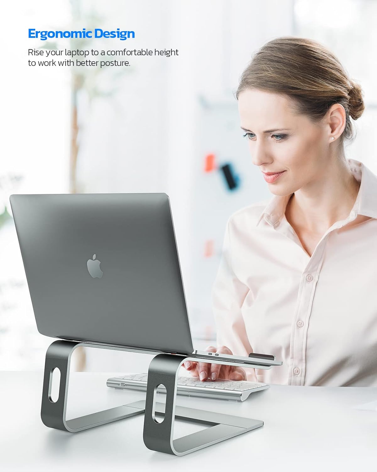 Nulaxy Laptop Stand, Ergonomic Aluminum Laptop Computer Stand, Detachable Laptop Riser Notebook Holder Stand Compatible with MacBook Air Pro, Dell XPS, HP, Lenovo More 10-16” Laptops - Rose Gold