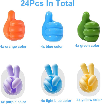 12Pcs Silicone Cord Holders, Thumbs Up Wall Hook for Keys Cord Organizer, Self Adhesive Cable Clips Hooks, Cool Office Gadgets for Desk Stuff