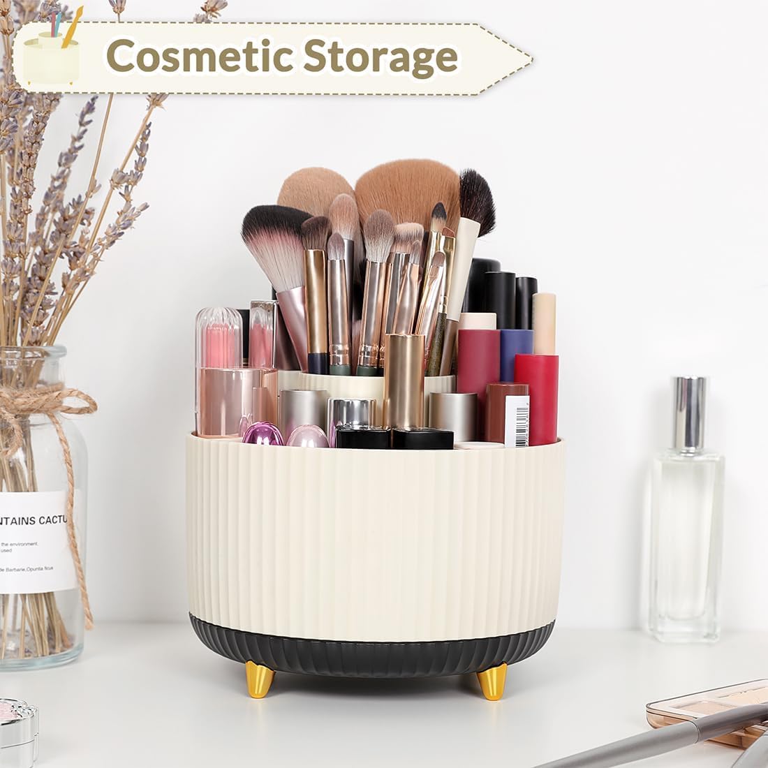 SKYDUE 360 Rotating Multipurpose Organizer - Cute Rotating Pen Holder with 5 Slots for Art Supplies, Office, School, Home