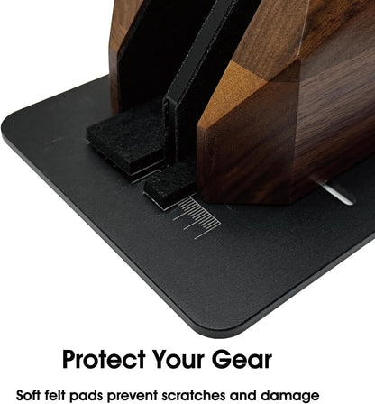 Walnut Wood Vertical Laptop Stand, Dual Slot Wooden Laptop Holder Vertical for Desk, Width Adjustable Dock Compatible with MacBook Pro and Universal Gaming Laptops
