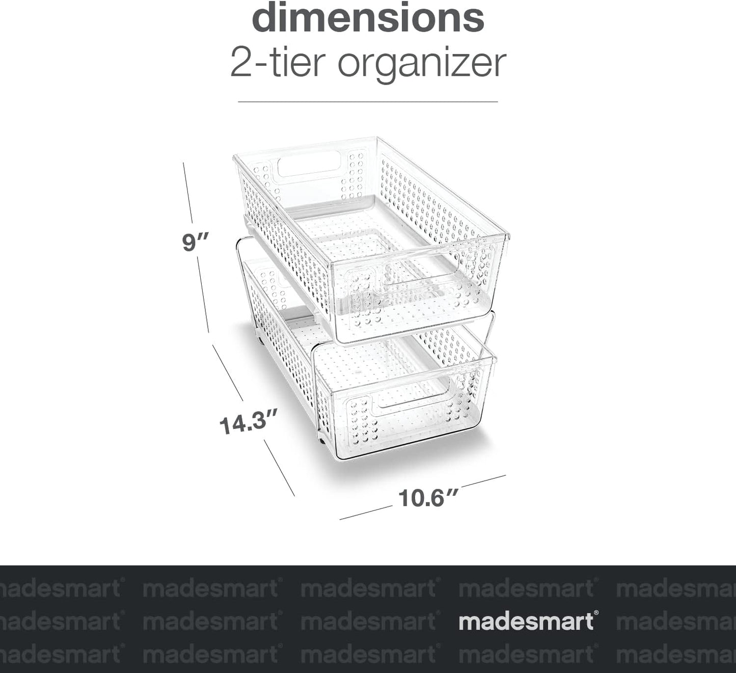 madesmart Two-Tier Bathroom Cabinet Organizer, Sliding Drawer Storage for Bottles, Sponges & Cleaning Supplies, Blue