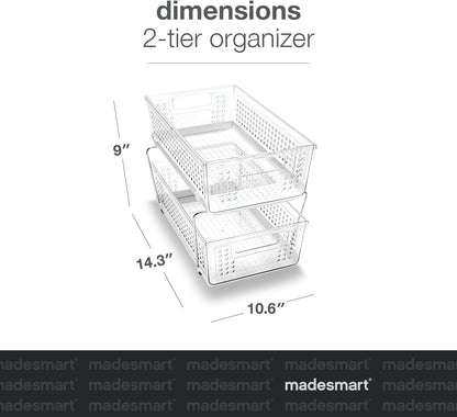 madesmart Two-Tier Bathroom Cabinet Organizer, Sliding Drawer Storage for Bottles, Sponges & Cleaning Supplies, Blue
