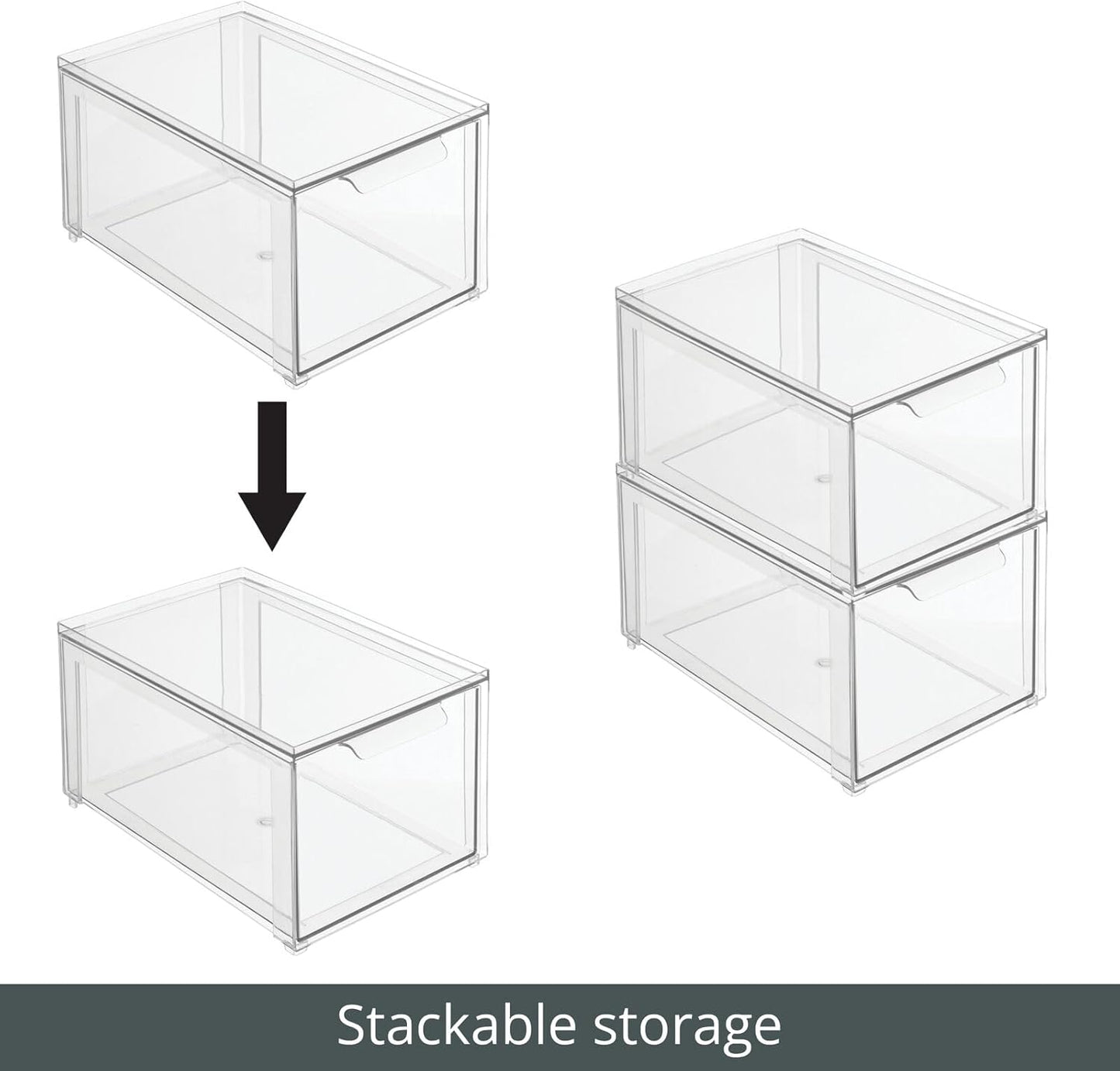 mDesign Plastic Stackable Closet Storage Organizer Bin Containers with Front Pull Drawer for Cabinet, Desk, Shelf, Cupboard, or Dresser Organization - Lumiere Collection - Clear