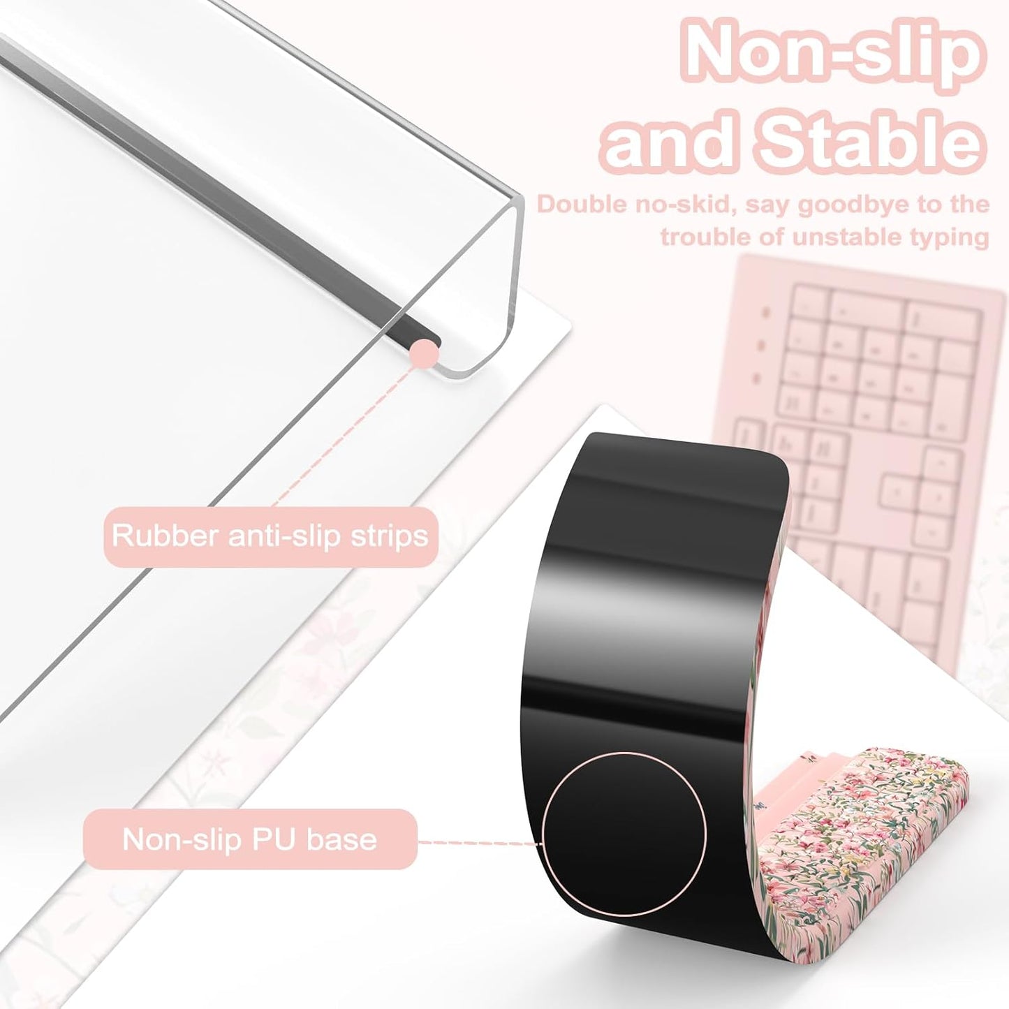 HAOCOO Ergonomic Keyboard Rest Wrist Pad,Comfortable Keyboard Wrist Rest Holder, 3-Level Height Adjustment Acrylic Keyboard Stand, Easy Typing Desk Accessories, Aesthetic Keyboard Riser for Desk