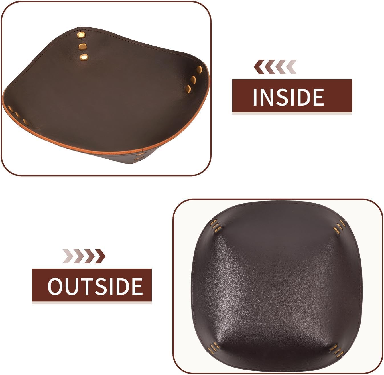 Genuine Leather Valet Tray-Handmade Brown Leather Catchall Organizer for Desk, Nightstand Bedside Desk & Entryway Table Storage Tray for Keys, Phone, Wallet, Coins, Jewelry for Women & Men