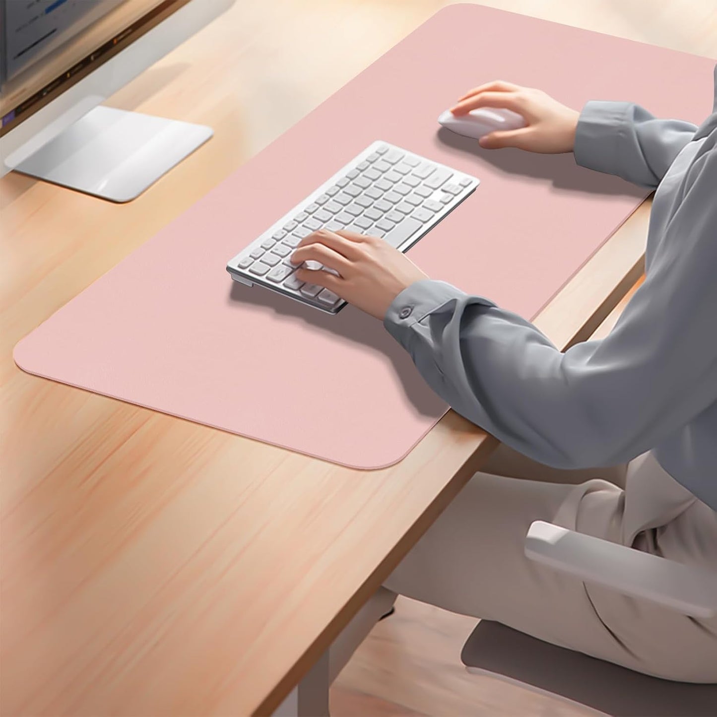 Mouse Pad and Keyboard Wrist Rest, 3-in-1 Large Keyboard and Mouse Pad Set, Ergonomic Wrist Rest for Computer Keyboards, Non-Slip Desk Mat Protector for Women (Purple Pink, 31.5" X 15.7")