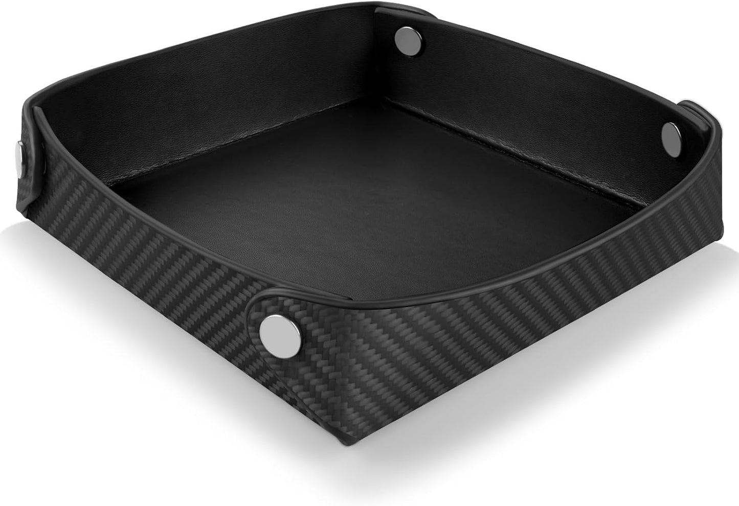 Leather Catchall Tray for Men, Valet Tray Organizer for Wallet, Keys, Accessories,Leather Carbon Fiber Desktop Storage Tray,Red