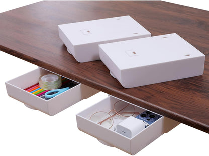 2 Pack Under Desk Drawer Self-Adhesive Desktop Storage Organizer, Hidden Attachable Slide Out Desk Drawer, Under Table Tray for Pencil Pen Stationery Office Organization, White